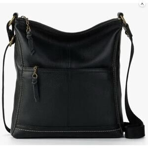 The Sak Iris Crossbody Hobo Bag Black Leather Zip Top Purse Handbag Slouchy Boho